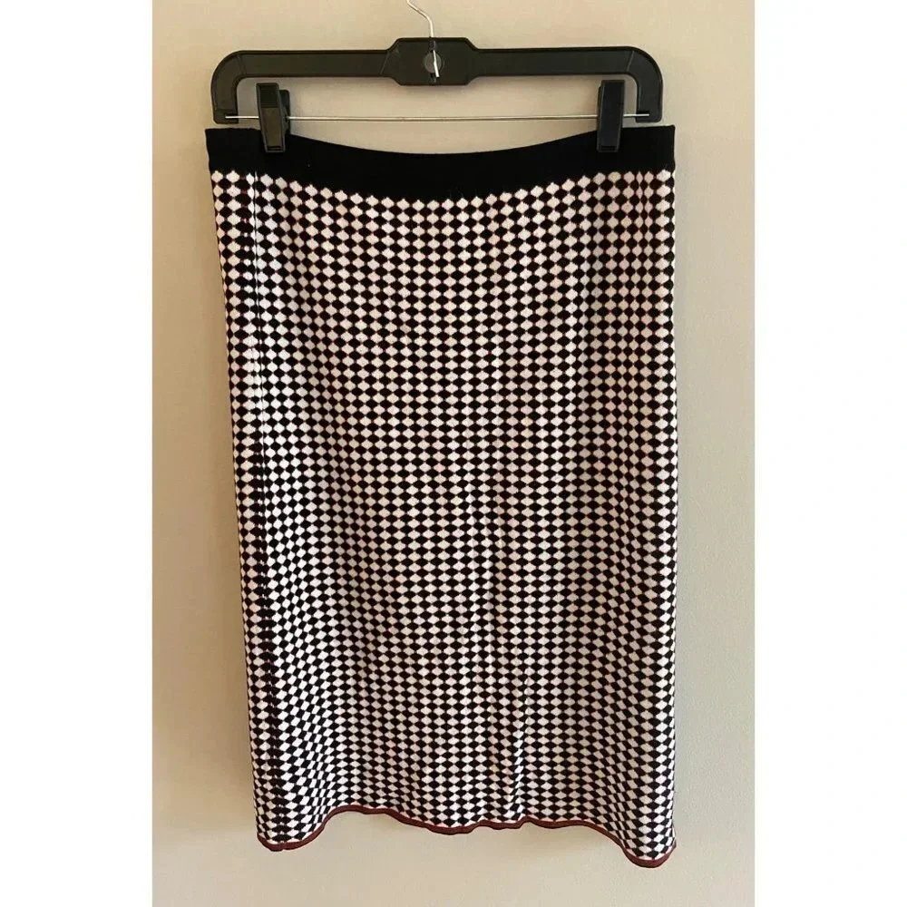 Ann Taylor Black White & Red Checkered Sweater Midi Skirt Size Small